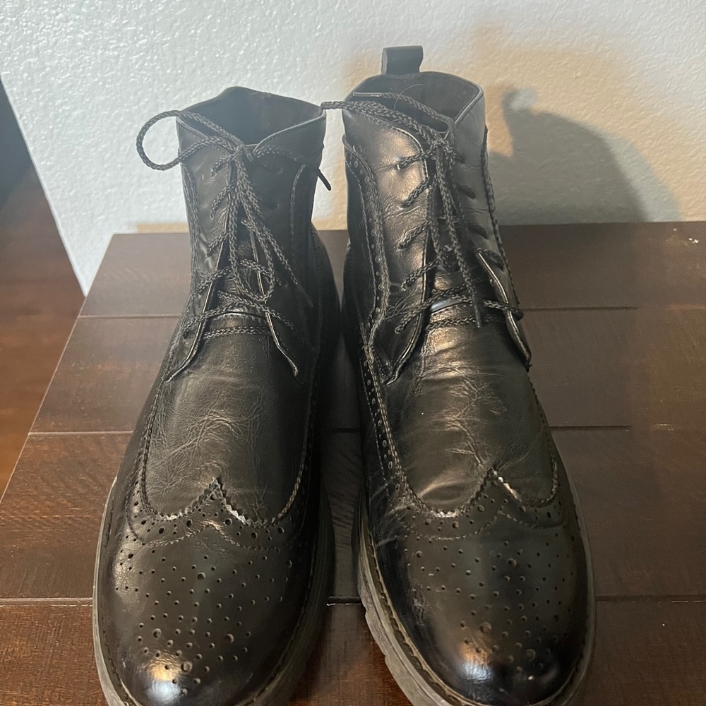 Classic Black Leather Brogue Boots